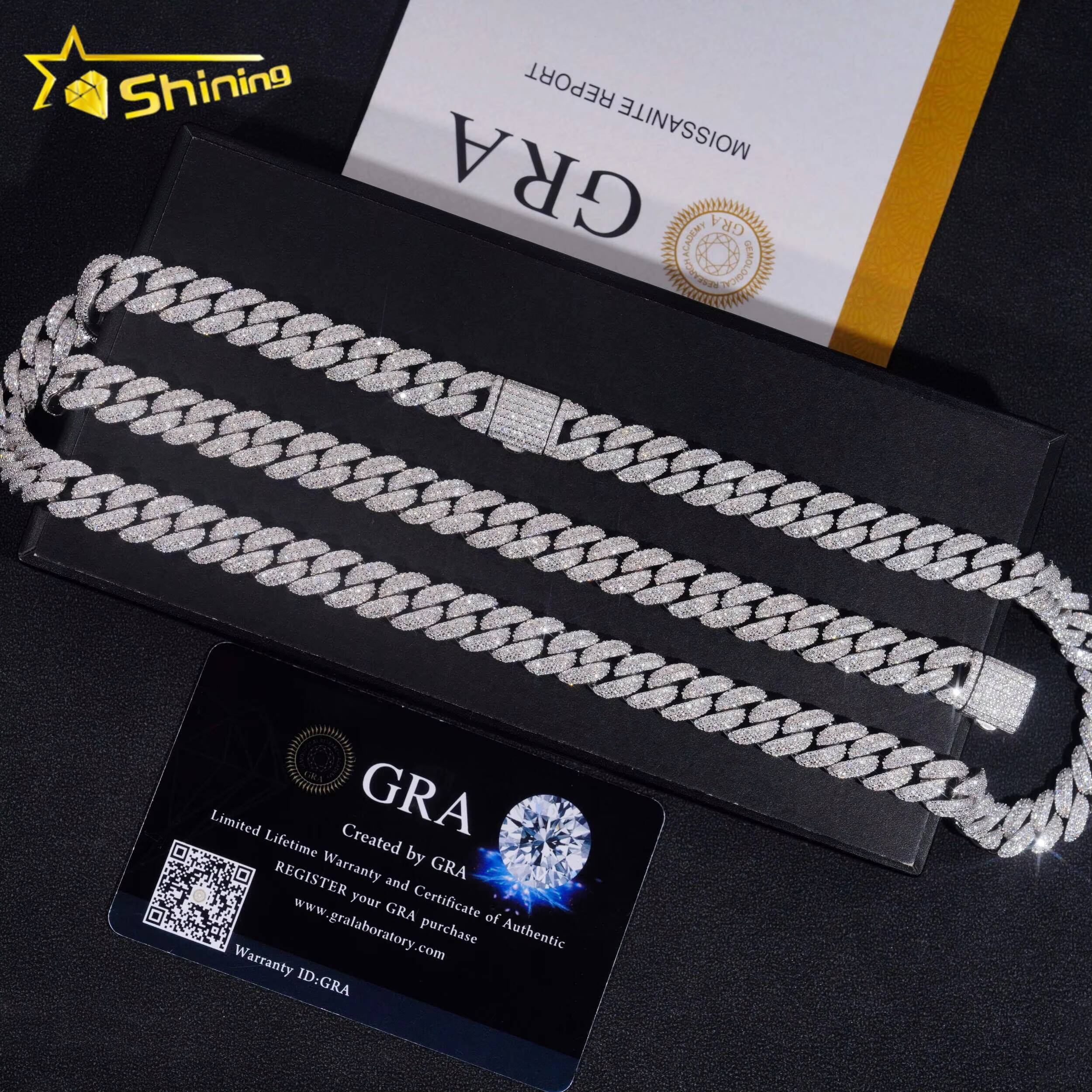 Factory Price High Quality VVS Diamond Two Row Moon Shape 925 Silver 10MM Moissanite Cuban Link Chain