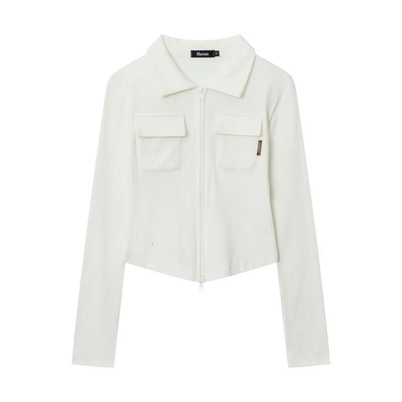 Solid Color Double Zipper Design Long Sleeve T-Shirt For Women Spring New Trendy Brand Shorts Hot Girl Top B3