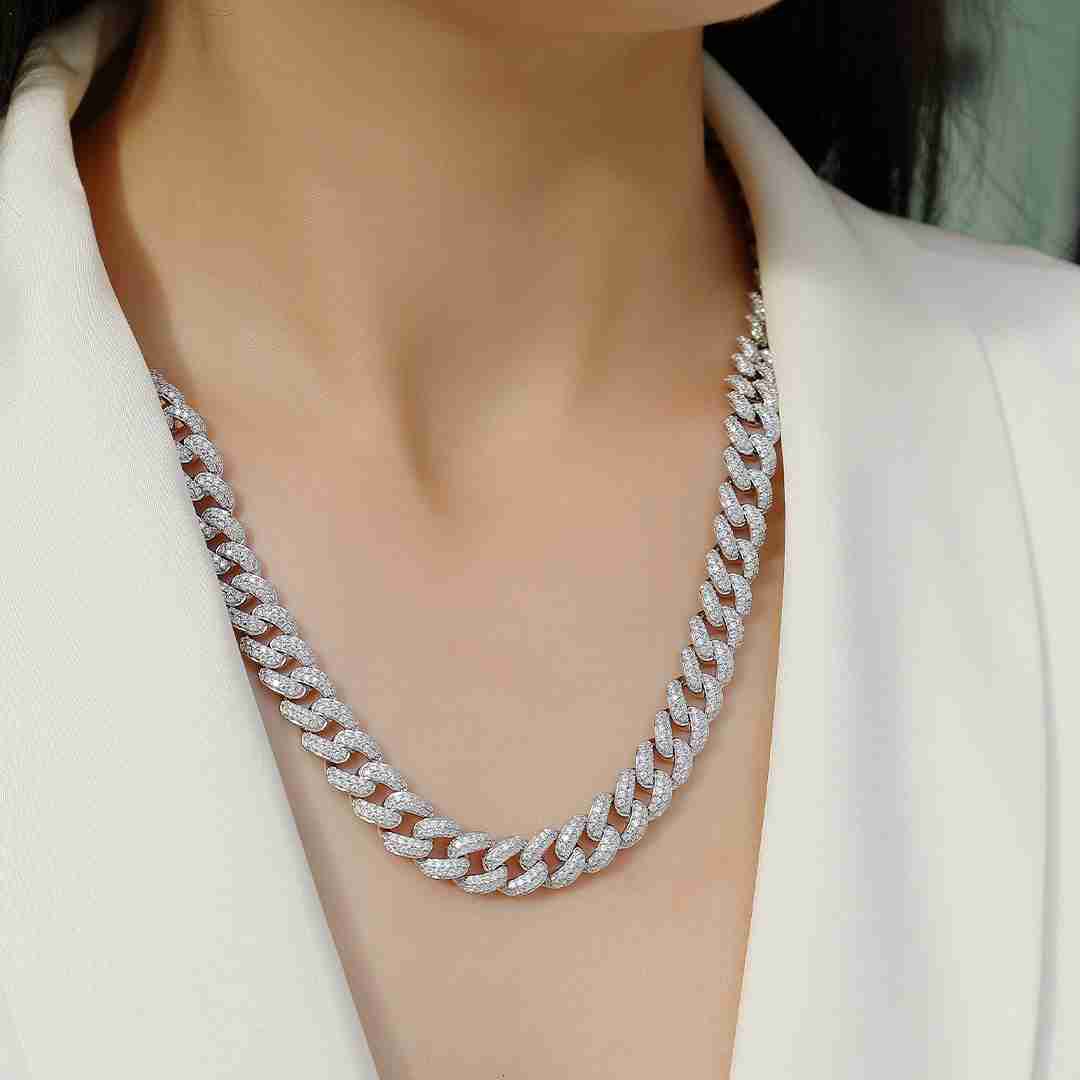 10mm Full Moissanite Cuban Link Necklace - GRA Certified Jewelry Wholesale - Classic Round Cut