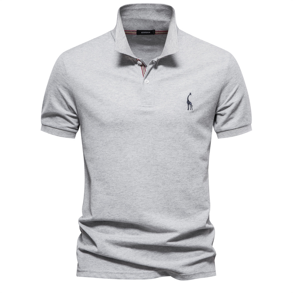 Premium Men's Polo Shirt 70% Cotton Deer Embroidery Tee Solid Color Collared Short-Sleeve Top European Sizes: S - 2XL