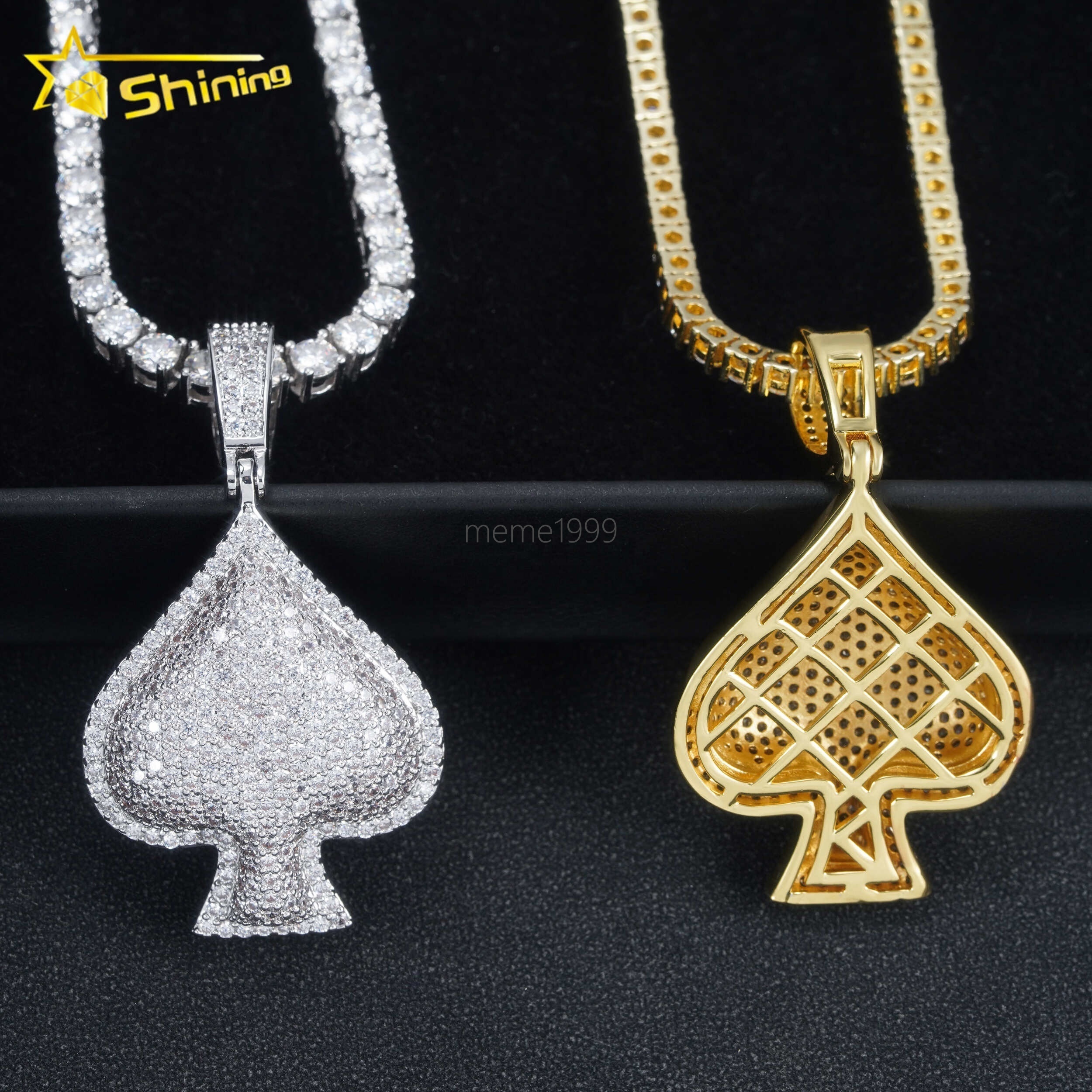 China Jewelry Factory Ace Poker Iced Out Rapper Jewelry Necklace Vvs Moissanite Diamond Hip Hop Pendant
