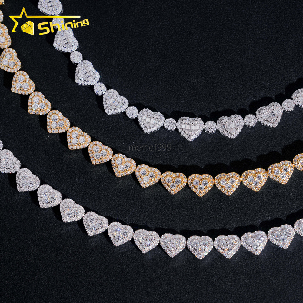 Hot Sale Heart Iced Out Links VVS Moissanite Pass Diamond Tester Gold Plated 925 Sterling Silver Hip Hop Cuban Link Bracelet