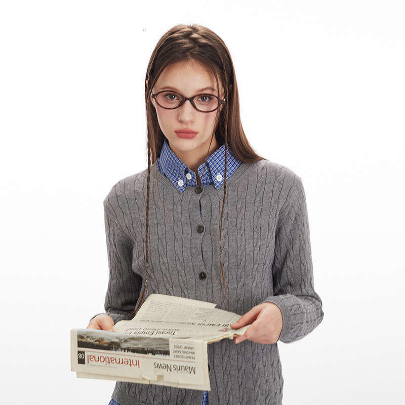 Cable Knit Design Single-Breasted Knitted Cardigan Women's Long Sleeve Coat Casual Soft Sweater B5