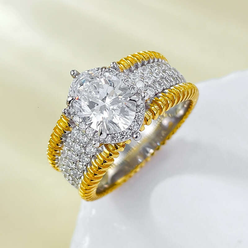 Mujing Jewelry Live New S Silver Plated Gold 6*8 Oval Gold-Plated Wealth-Enhancing High-End Fashion Ring for Women