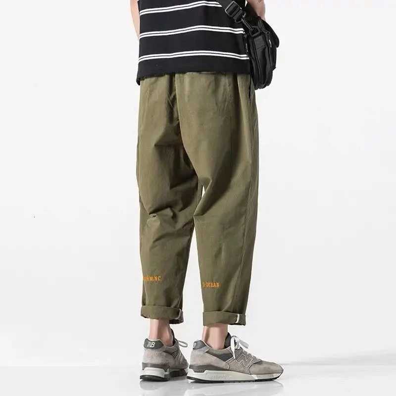 00% Cotton Casual Summer Pants With Belt Men Straight Baggy Ankle-Length Cargo Trousers Wide Leg Sweatpants Male Streetwear W250819