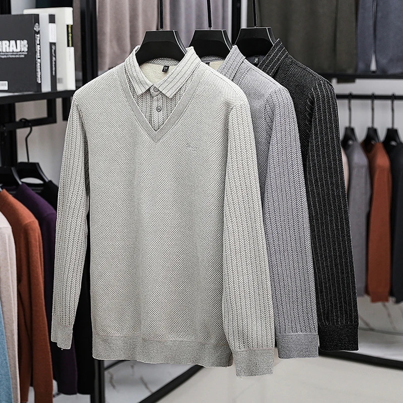 Winter vacation two sweaters mens polo shirt with a collar and long sleeves thick and warm base shirt 250818