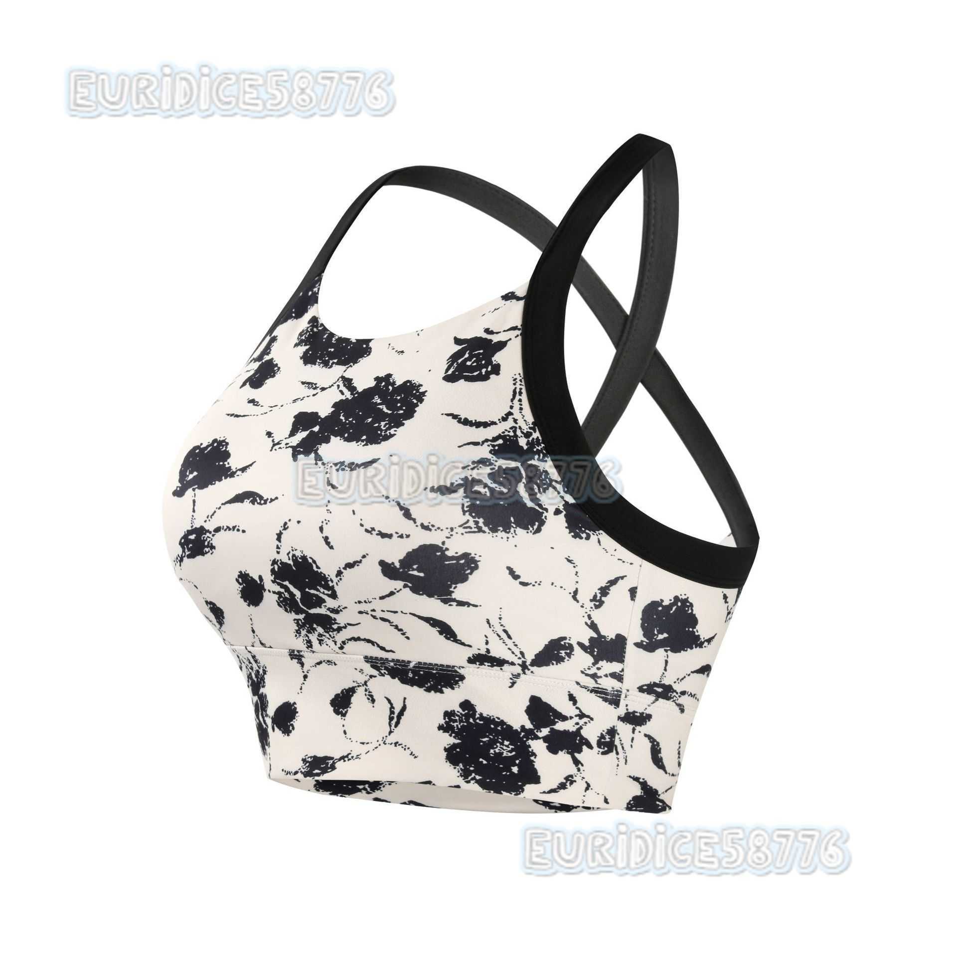 New Trendy Printed Sports Bra for Women with Cross Back Design Sexy Back Built-in Chest Pads Short Vest H250819