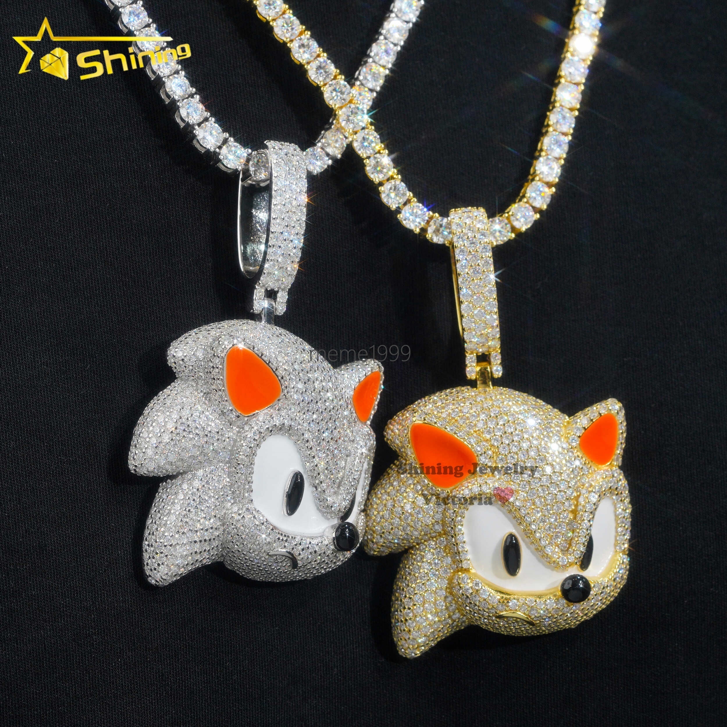 Pass Diamond Tester 2.5 Tall 925 Sterling Silver Iced Out Custom Sonic Pendant VVS Moissanite Diamond Pendant