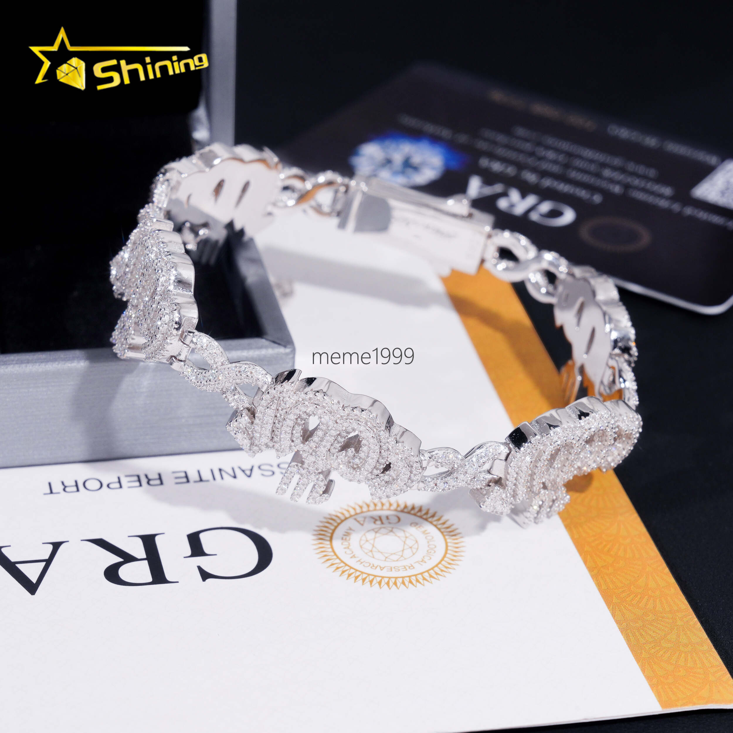 Fashion Fine Jewelry Sterling Silver 925 Vvs Moissanite Lab Diamond Hip Hop Iced Out Jewelry Cuban Link Chain Bracelet Men