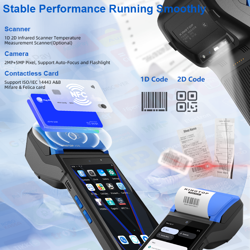 Slim Lightweight Android 12 POS Terminal Enables Full-Code Scanning QR Code Scan High-Pressure Thermal Print Bluetooth NFC for daily checkout sales da