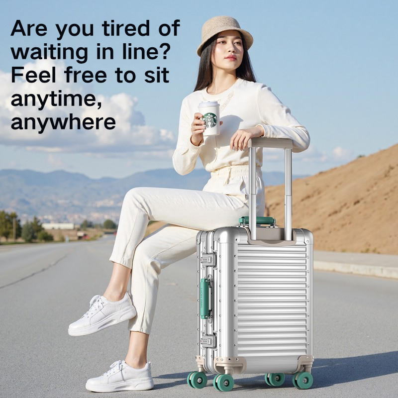 All-Aluminum & Magnesium Alloy 20 Inch Lightweight Rolling Suitcase with Durable Wheels for International Flights