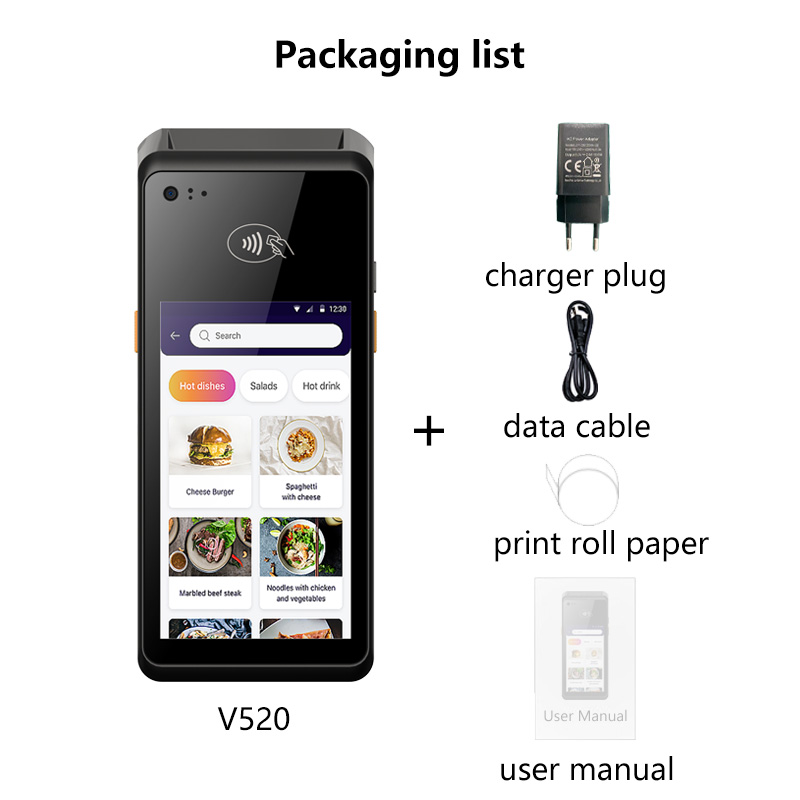 4G handheld commercial POS terminal Android 12 support Bluetooth printing NFC identification WiFi connection 2600mAh battery thermal printing pos