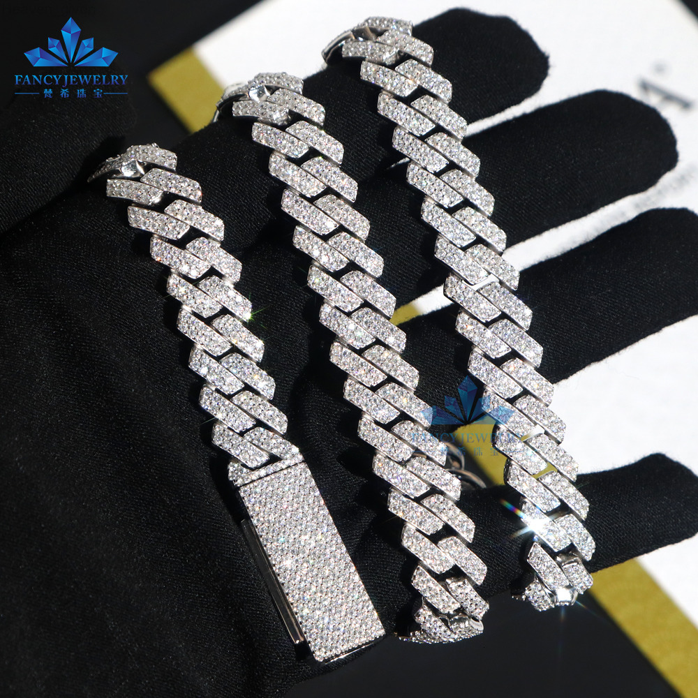 Hot Sale 8-15mm VVS Moissanite Necklace Solid 925 Gold Plated Cuban Link Chain Trendy Iced Hip Hop Jewelry Professional