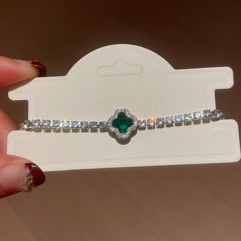 Silver Tone Clover - Shaped Blue Stone Bracelet With Crystal Accents Elegant Daily And Party Wear Gift For Her High Quality And Stylish Jewelry