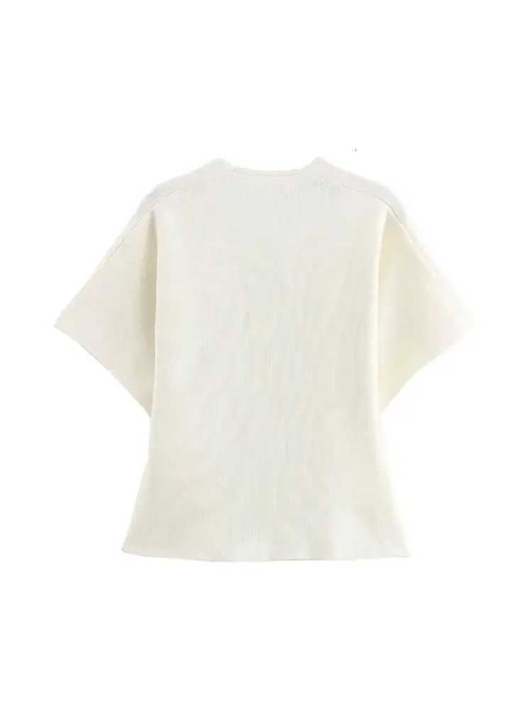 TRZA-Womens Front Gold Button Knit Cardigan Sweater V Neck Short Wide Sves Fe Outerwear Chic Tops Fashion XJ250819