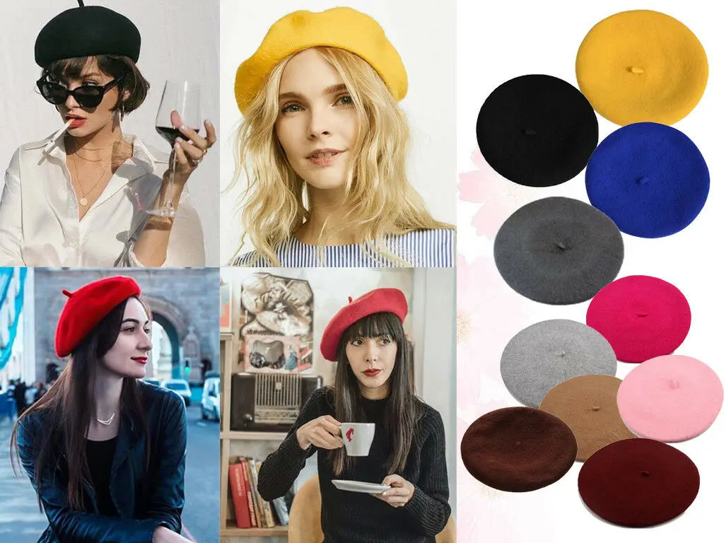 Winter Warm faux Wool Beret Women Girls French Artist Beanie Hat Cap red black purple beige orange Kawaii Flat Top caps warmers 250819