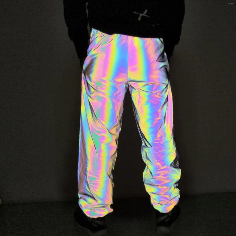 Men's Pants Holographic Men Reflective Rave Geometric Colorful Hip Hop Casual Jogging Sweatpants Clothing