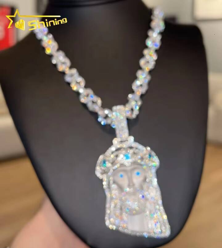 Custom Fine Jewelry Pass Diamond Tester Customized 3D Luxury Jewelry 925 Silver White Gold Iced Out VVS Moissanite Jesus Pendant
