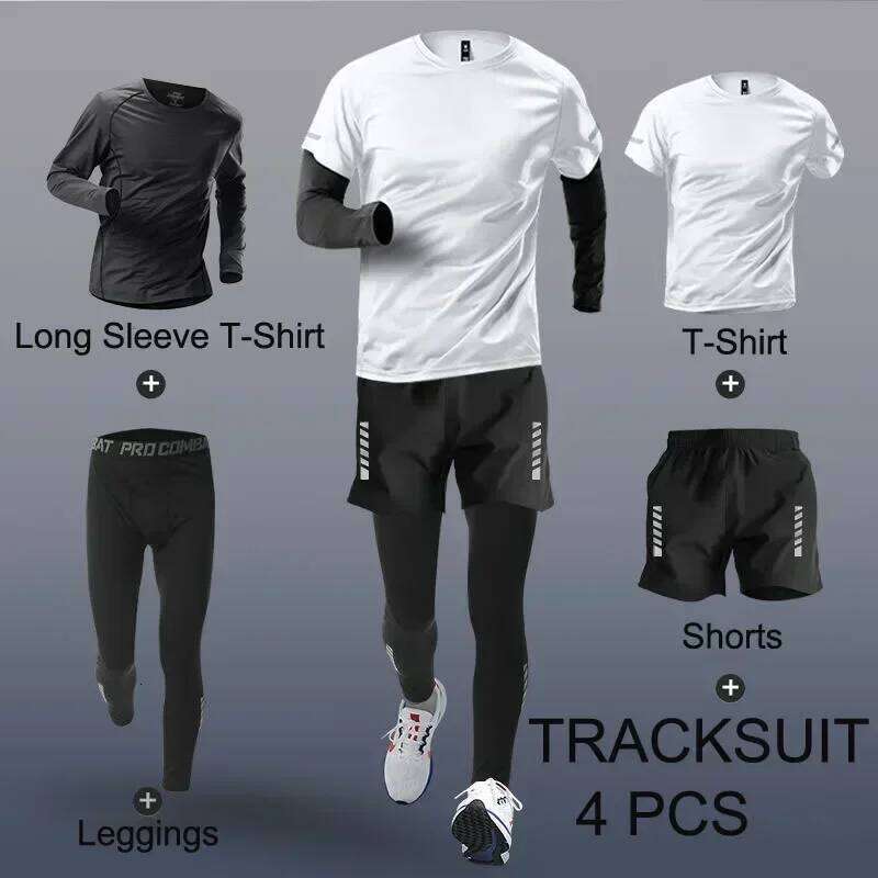 Fashion 2-4 Pieces Exercise Sets Men's Running Fiess Jogging Compression Training Suit Sports Clothing