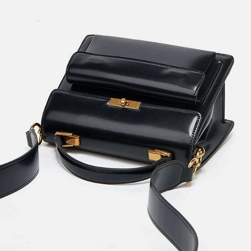 New High Quality Patent Leather Handbag Fashion Women Wide Shoulder Strap Crossbody Small Square Bag