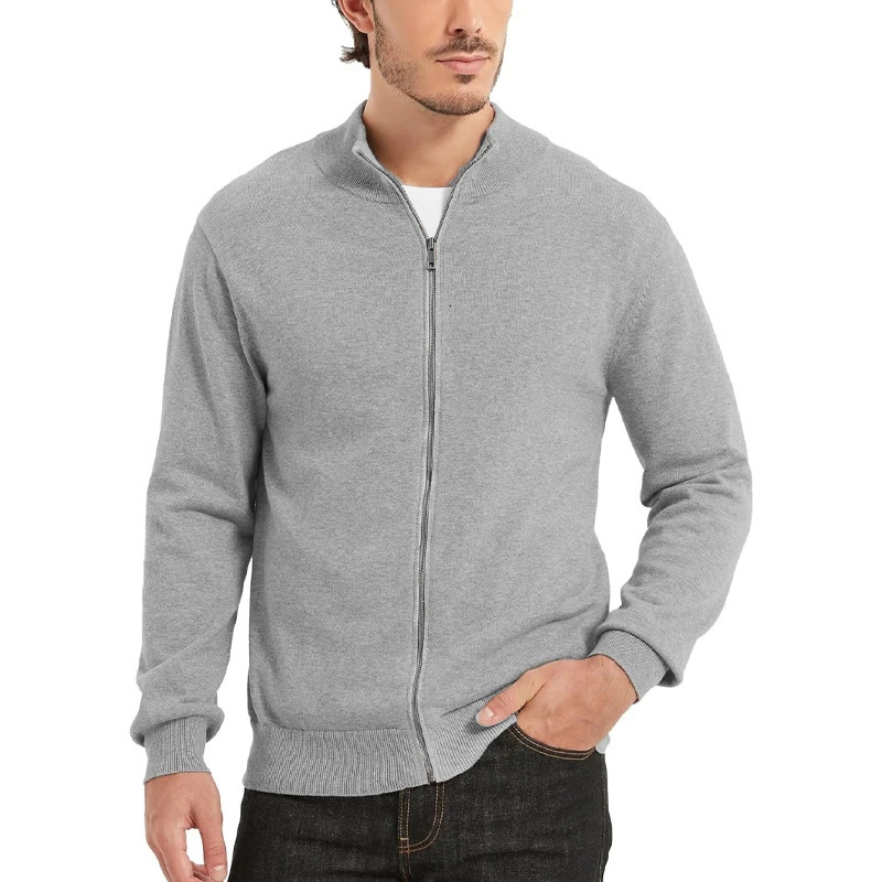 Mens Full Zip Up Sweater Cardigan Stand Collar Lightweight Knitted Casual Outerwear Streetwear 250819