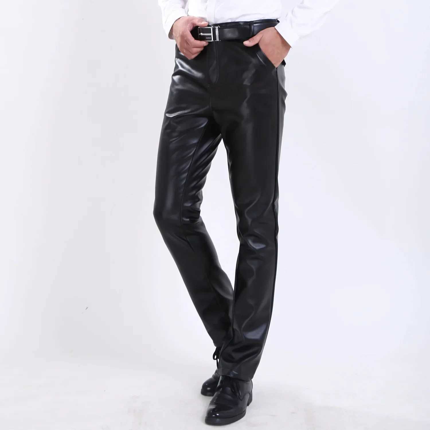 Autumn and Winter Slim Mens Leather Pants Tight Motorcycle Fashion Simple Hipster PU Leather Pants for Men W250819