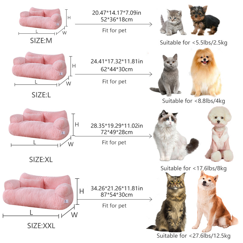Plush Fabric Pet Sofa Bed with Detachable Pillow Custom M/XL/XXL Sizes All - Season Use Washable Durable Ideal for Cats/Small Dogs Home/Kennel/Vet Dec