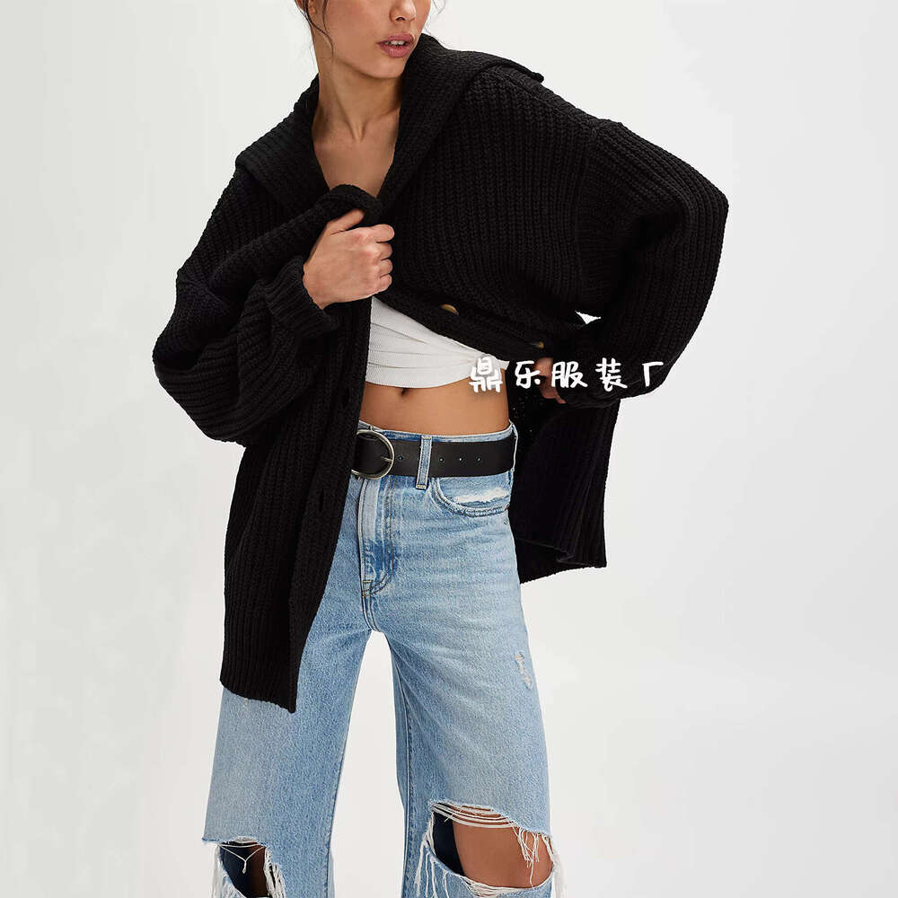 Winter New Temu Women's Fashion Turn-Down Collar Loose Plus Size Sweater Coat For Women B5