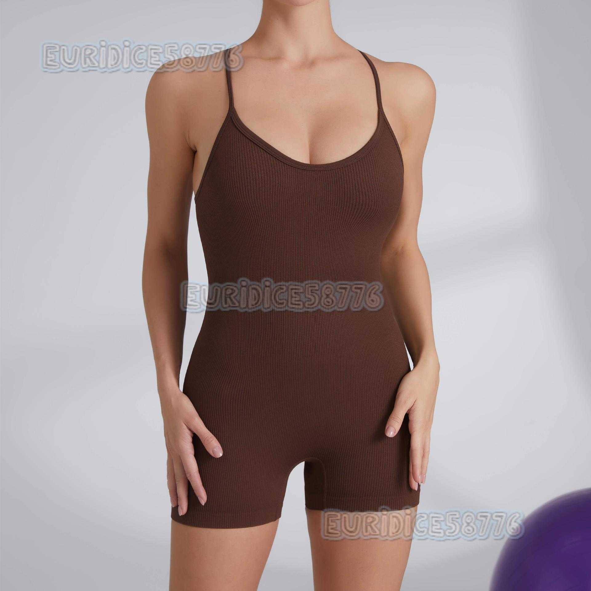 Oil Heart Strap Beauty Back Yoga Jumpsuit Ribbed Thin Strap Sports Bodysuit Slim Fit H250819