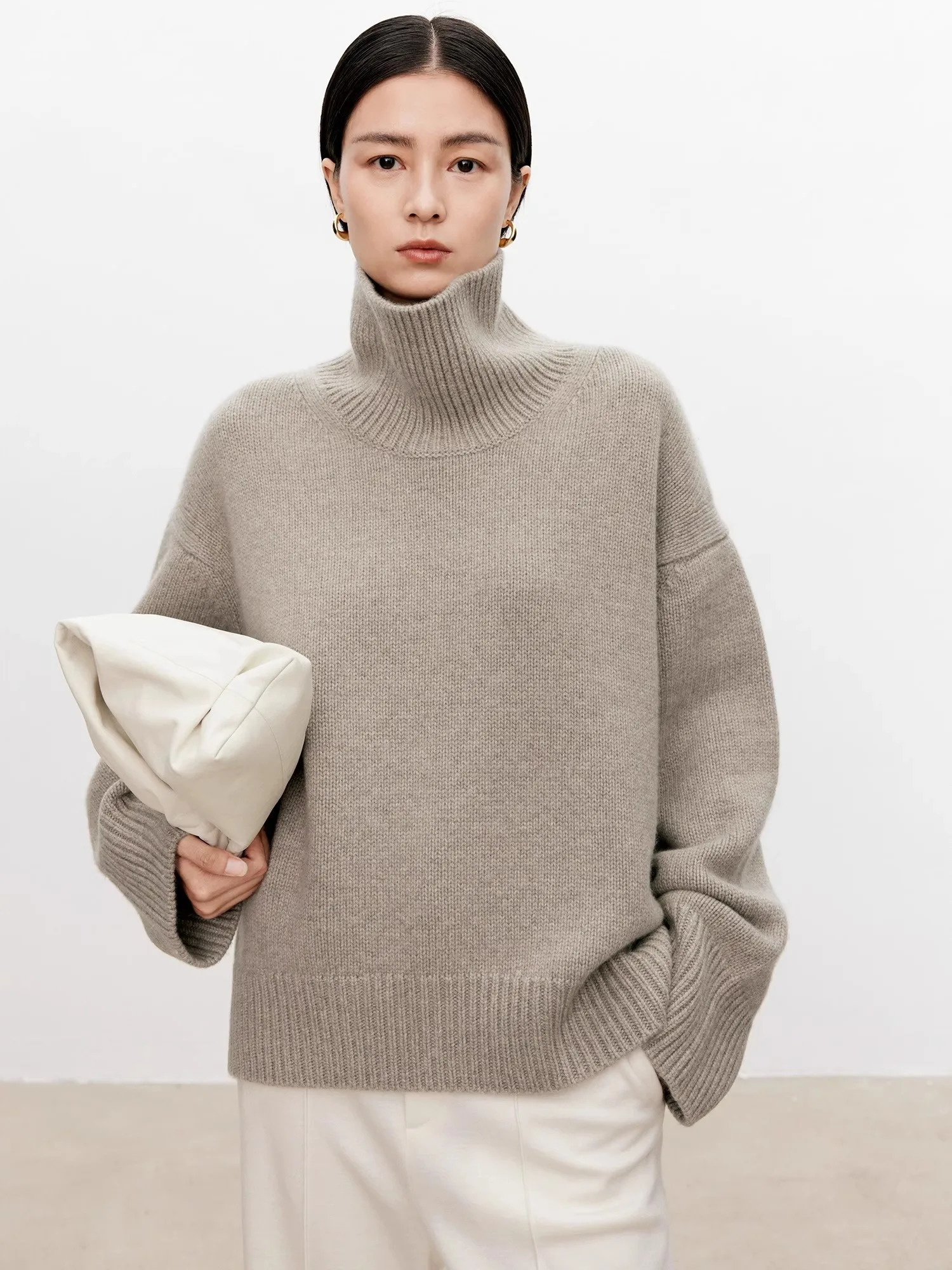 Thickened turtleneck 100% pure cashmere sweater womens loose lazy knit silhouette European products 250819