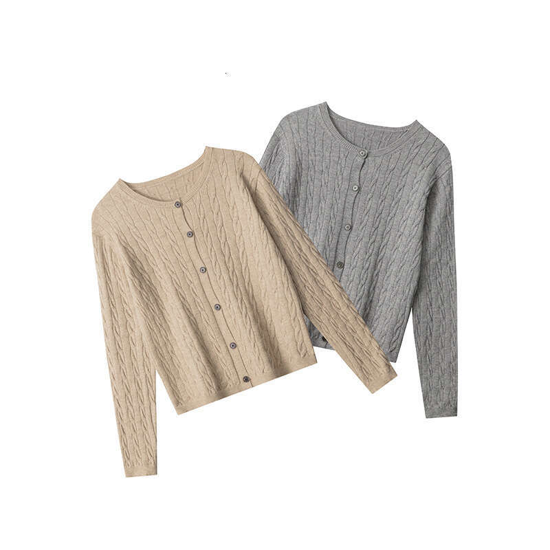 Cable Knit Design Single-Breasted Knitted Cardigan Women's Long Sleeve Coat Casual Soft Sweater B5