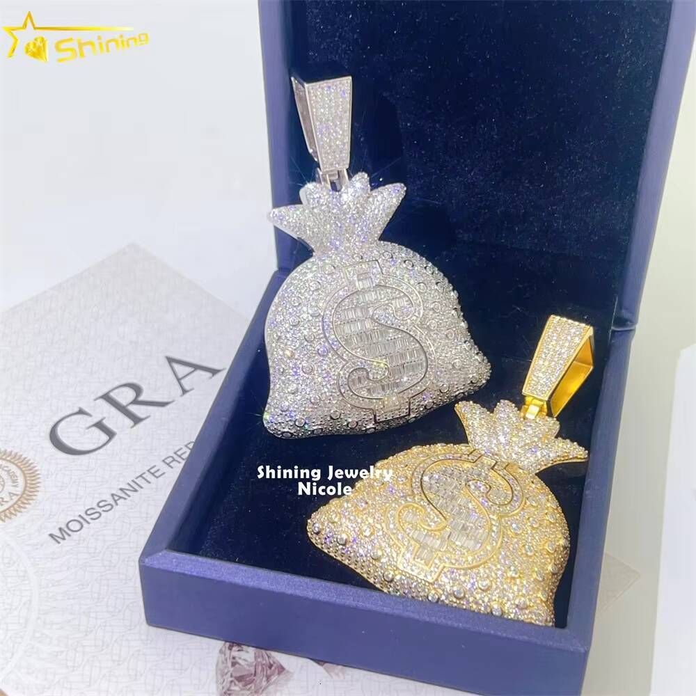 Top Quality Pass Diamond Tester 925 Sterling Silver Money Bag Hip Hop Custom Moissanite Pendant