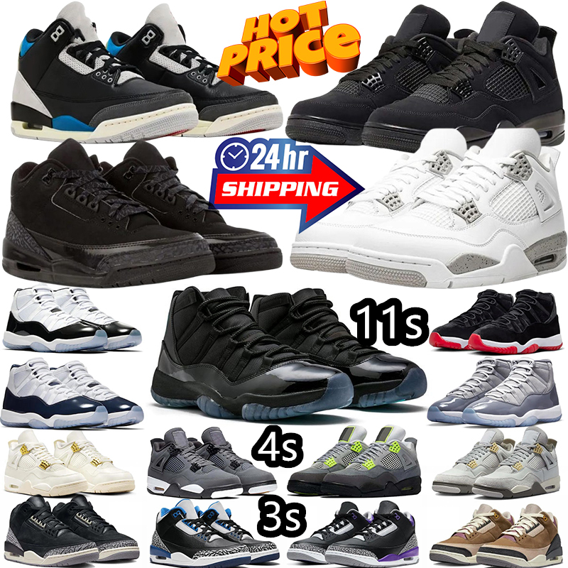 designer shoes 3 4 11 Mens Basketball Shoes 11s Women basketball trainers 3s Rare White Cement sneakers outdoor sports trainers size 36-46