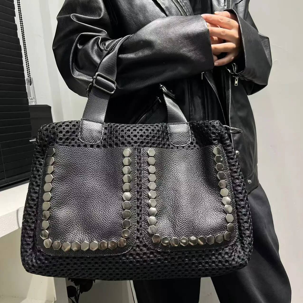 New Women's Leather Ing Handbag Large Capacity Double-Sided Japanese-Korean Fashionable Crossbody Bag