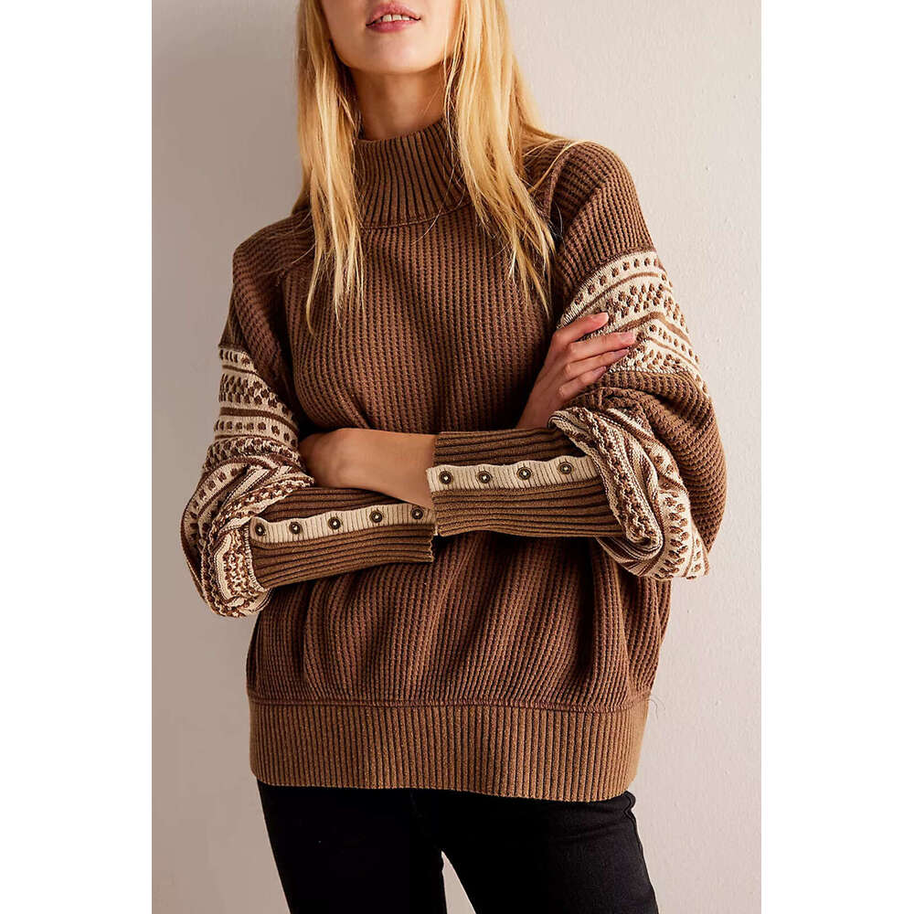 New Autumn And Winter Knitted Color Matching Half Turtleneck Fashion Pullover Sweater Women's Clothing B3