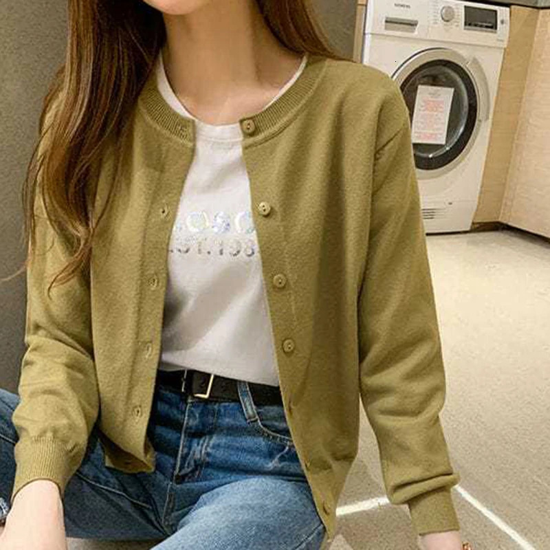 Rimocy Knitted Cardigan Jacket Women Spring Autumn Round Neck Casual Cardigans Woman Solid Color Slim Korean Jumpers Female 250819