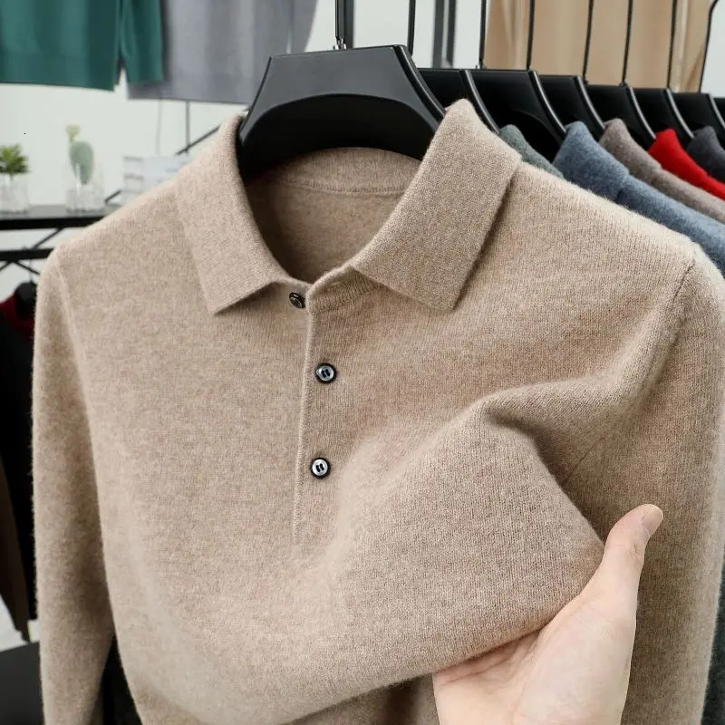 Smart Casual Autumn Winter Sweater Men Solid Lapel Button Simplicity Fashion y Long Sleeve Pullovers Knitted Tops 250819