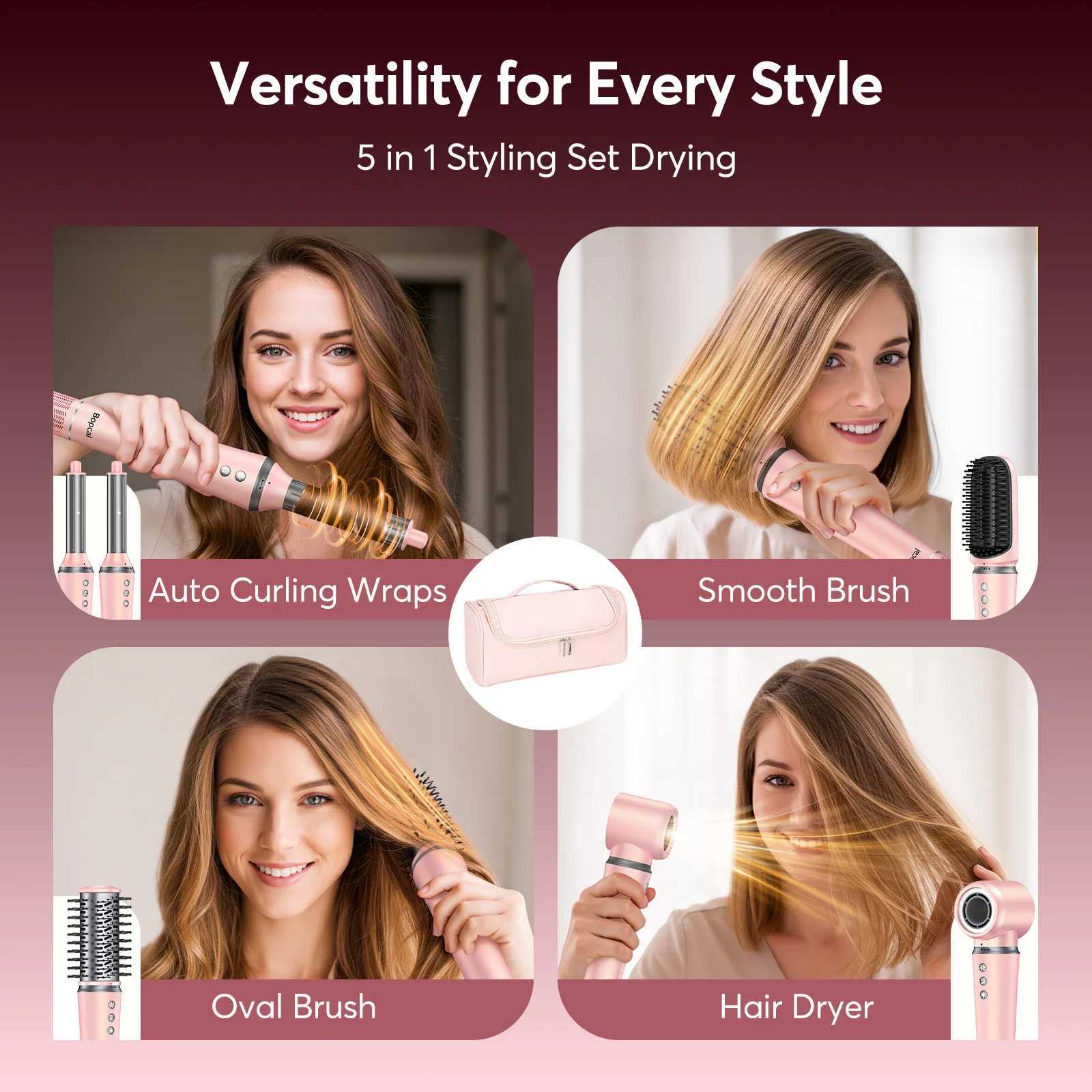 5 in 1 Hair Dryer with Bag 60000 RPM Blower Brush with 500m Negative Ionic Automatic Loop Irons 32 mm Hair Styler W250819