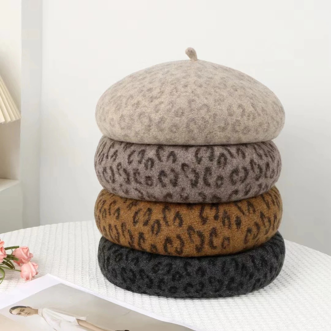 VISROVER 4 Colors Leopard Winter Beret Female Cap Autumn Winter Wool Hat Top Quality Fashion Boina Gift Wholesales 250819