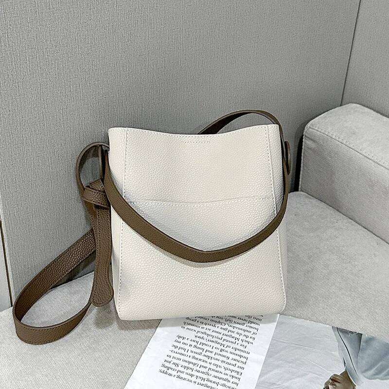 New Hot Sale Adjustable Long Strap Bucket Tote Shoulder Bag Togo Cow Leather Women's Handbag Hit-Color Purses