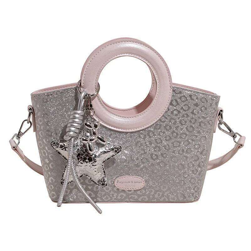 Designer Pendant Sequined PU Leather Floral Print Women S Handbag Fashion Crossbody Bag Bucket Tote