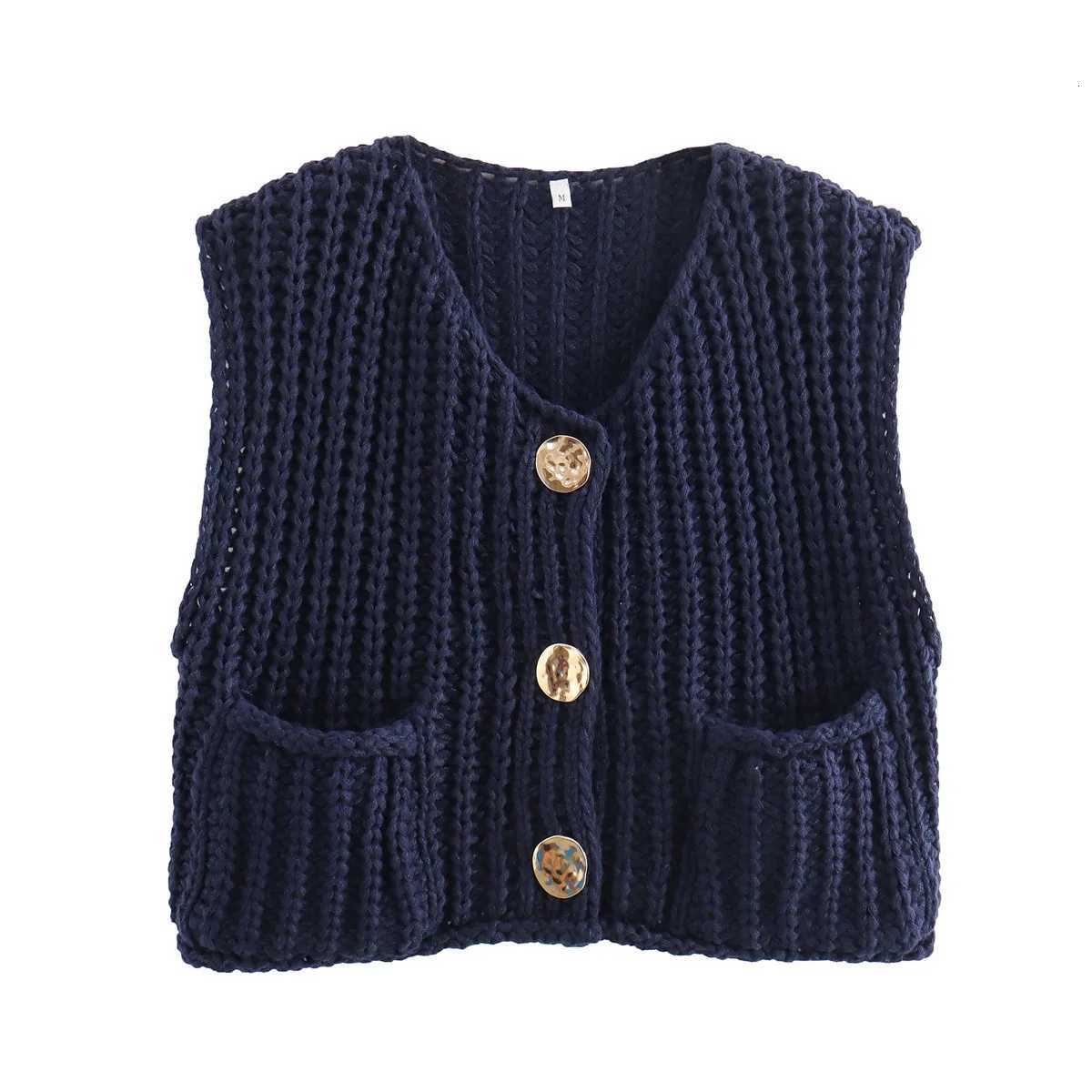 2025 Fall Clothes Korean Fashion Sweater Vests Women V Neck Blue Button-Up Front Pockets Sleeveless Cable Knit Cardigan Vest Red XJ250819
