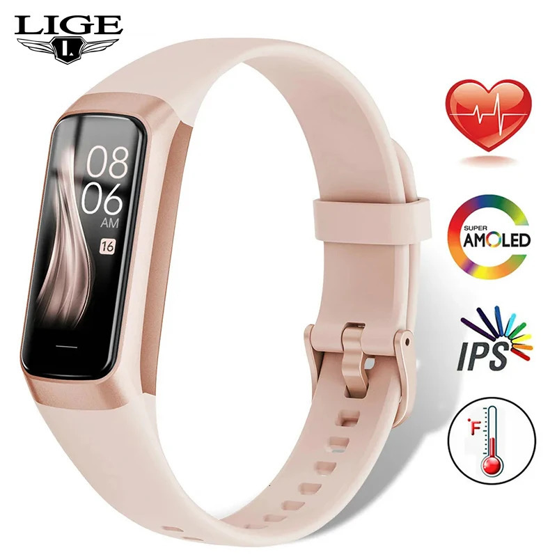 LIGE Amoled Smart Watch Smartwatch Band Women Heart Rate Blood Waterproof Connected Smart Bracelet Sport Fitness Tracker Watch 250819