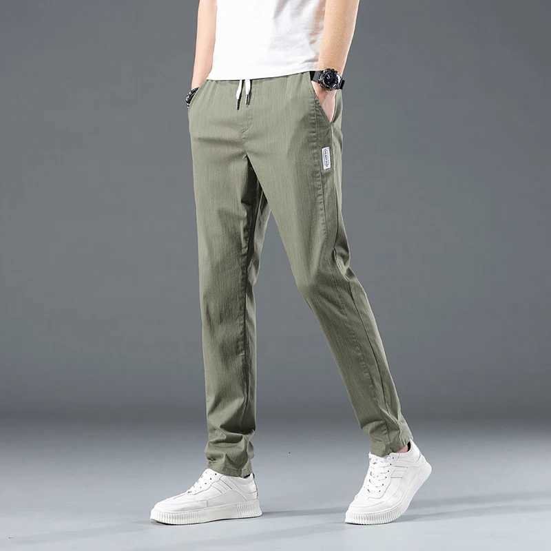2024 Summer Thin Cotton Mens Casual Slim Pants Soft Comfortable Elastic Wrinkle Resistant Drawstring Classic Casual Pants for Men W250819