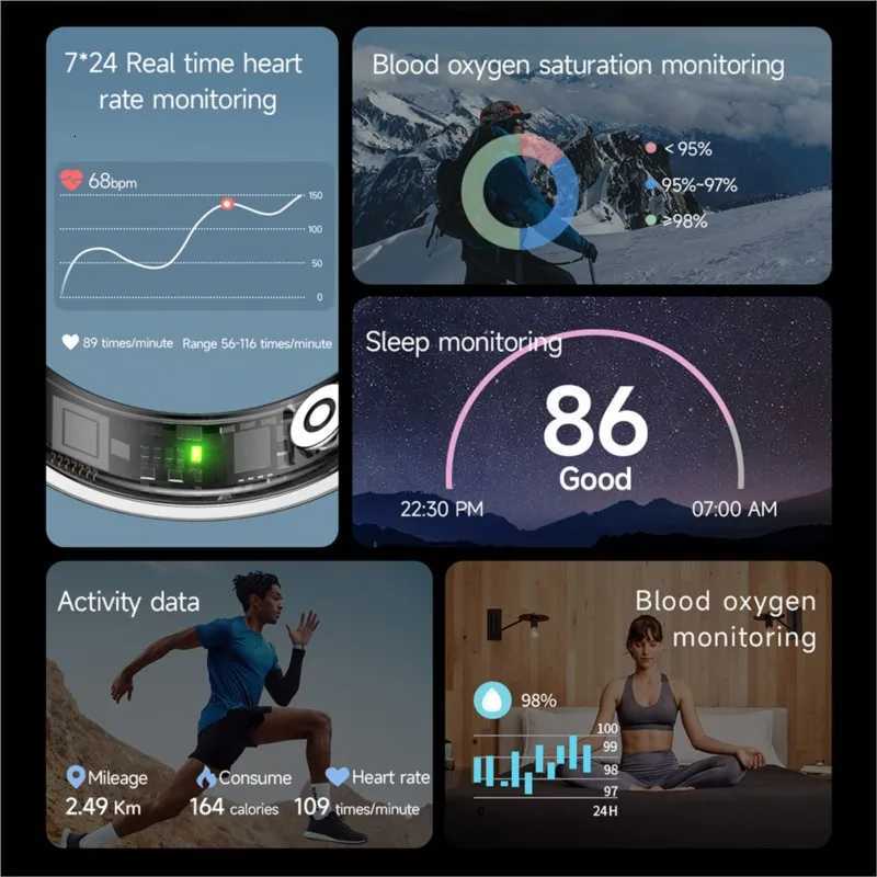 9 Smart Ring Gestures Health Monitor Heart Rate Bluetooth Ring IP68 Waterproof Sport Modes Smart Ring W250819