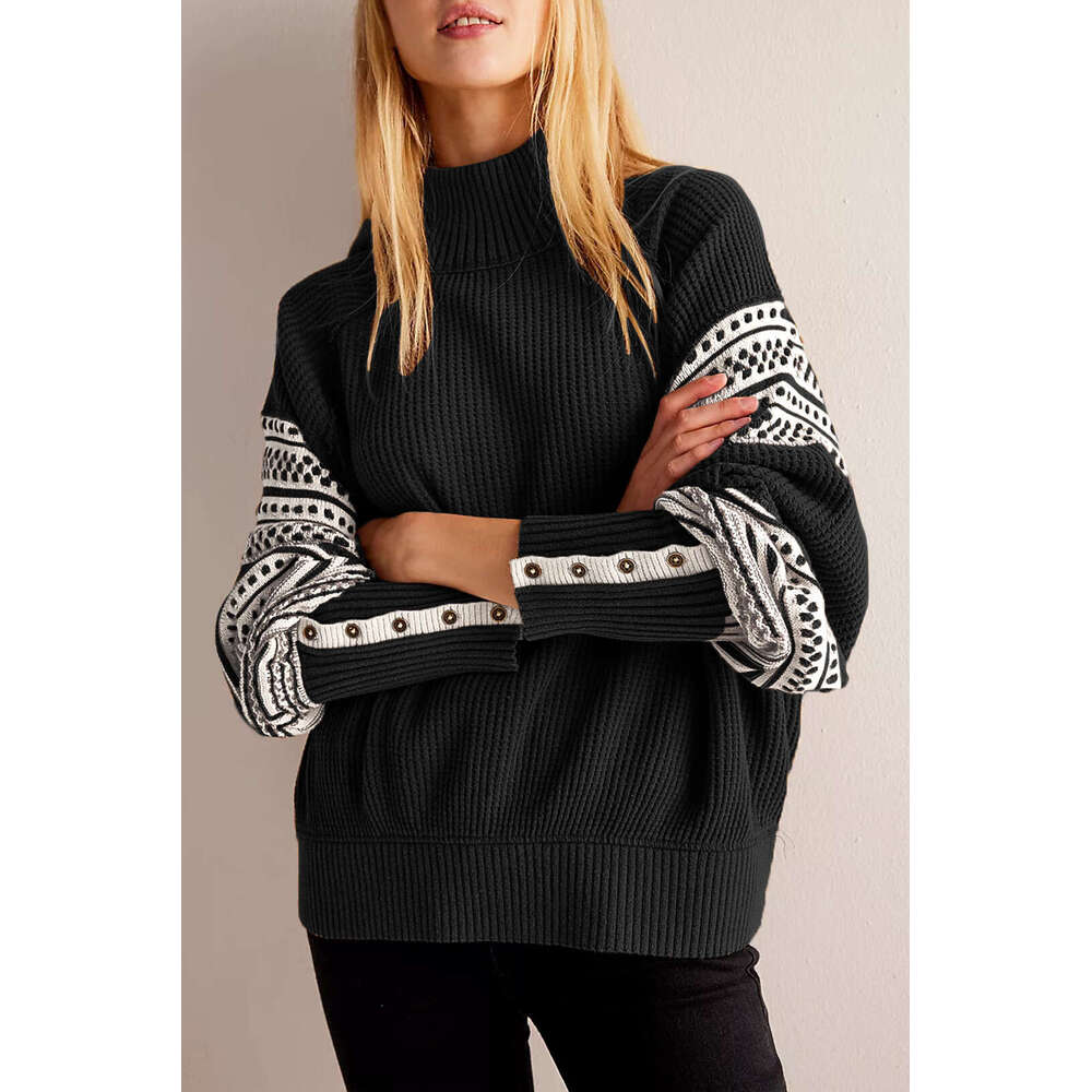 New Autumn And Winter Knitted Color Matching Half Turtleneck Fashion Pullover Sweater Women's Clothing B3