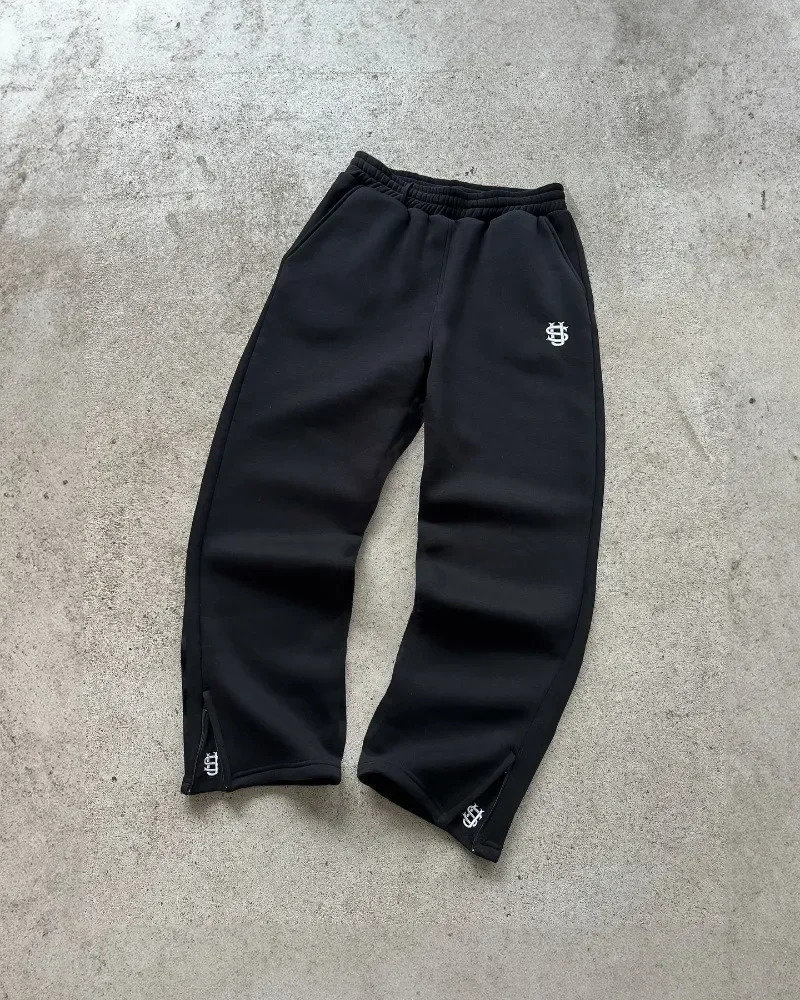 Y2K Retro Straight Pants Tracksuit Streetwear Pants Personalized Pant Leg Zipper Embroidery Hip Hop Casual Joggers Men Pants 250819