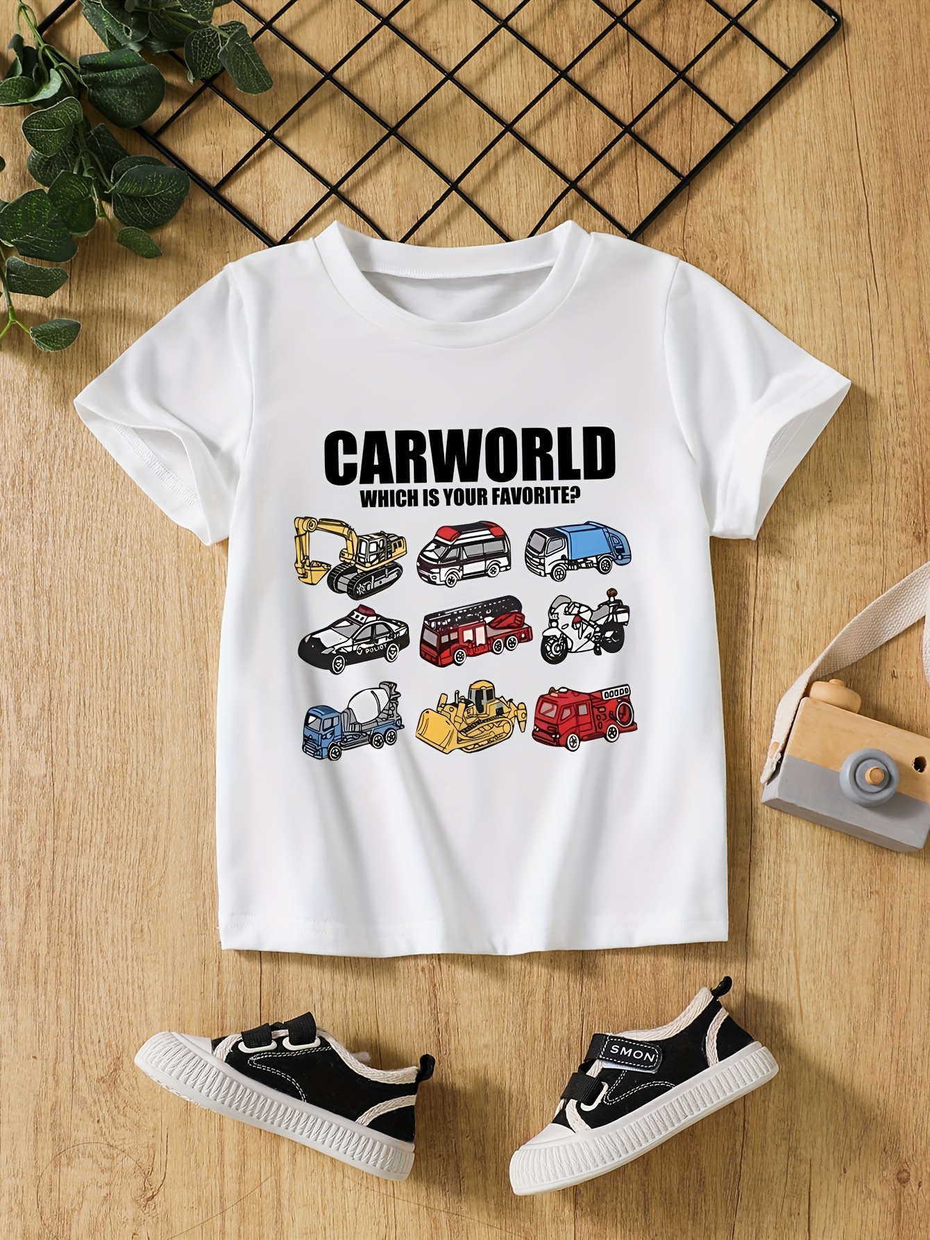 T-shirts Boys' Set of 3 Short-Sleeve Breathable Quick-Dry T-Shirts Featuring Mini Excavators