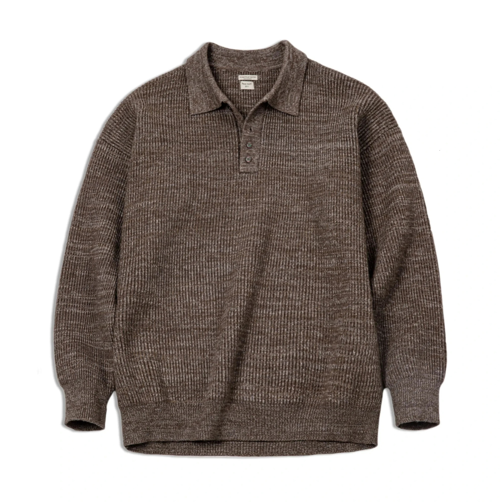 Maden Retro Knitted Polo Shirt Loose Coffee Color Lapel Sweater Autumn Winter Mens Uncle Fu Jumper Casual Knitwear 250819