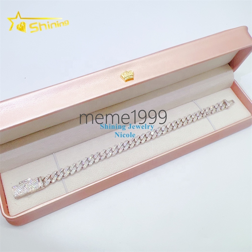 Top Quality 925 Silver Iced Out Custom Hip Hop Jewelry Moissanite Cuban Link Chain 8mm Cuban Link Bracelet